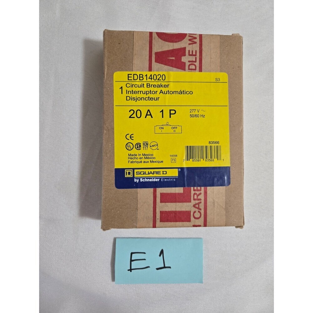 Square D EDB14020 20A 277V 1 Pole Circuit Breaker ***NEW***